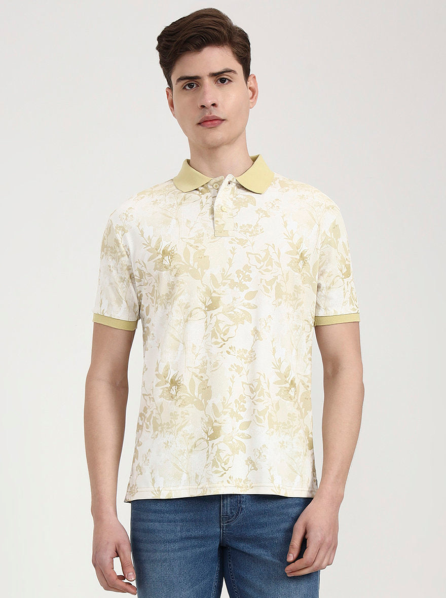 Lime Green Printed Slim Fit Polo T-Shirt | Greenfibre
