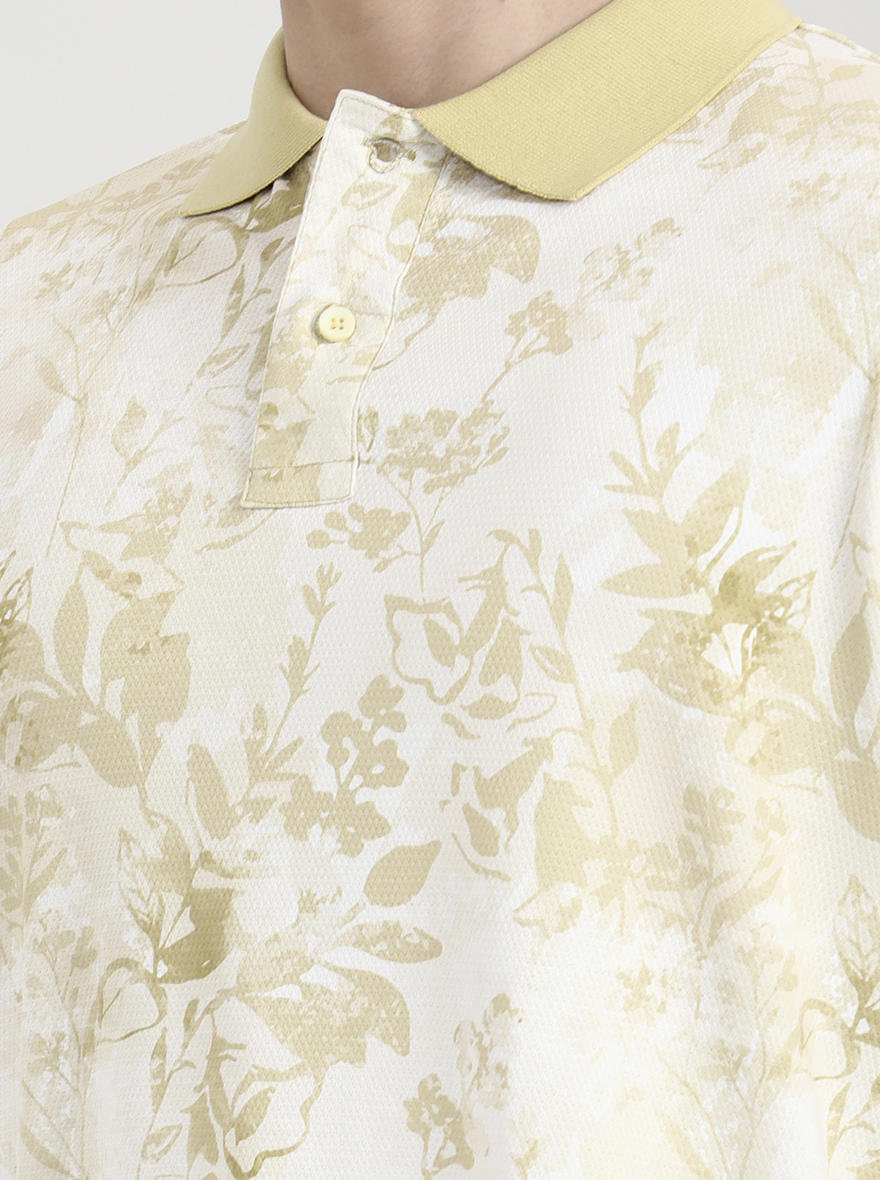 Lime Green Printed Slim Fit Polo T-Shirt | Greenfibre