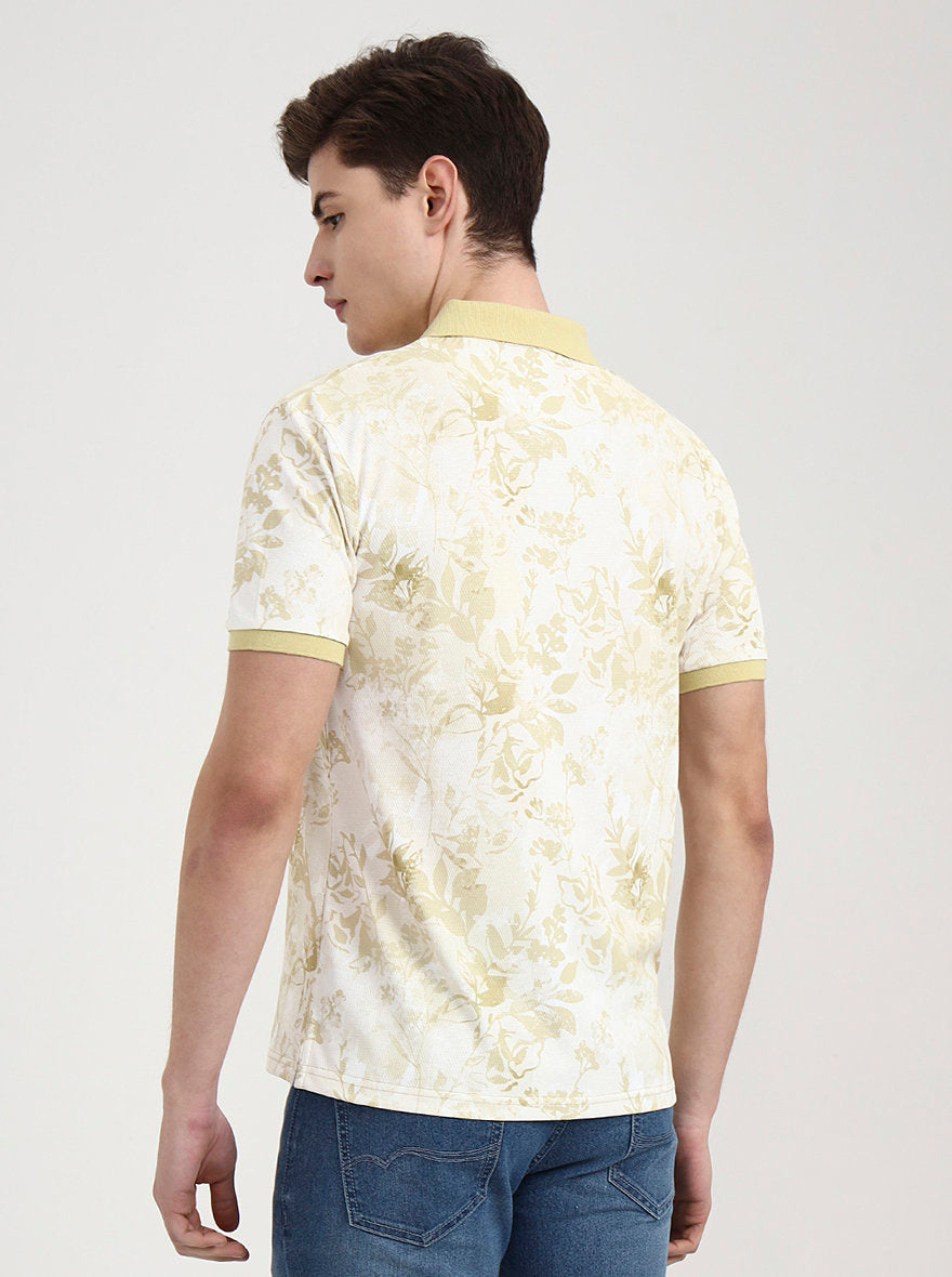 Lime Green Printed Slim Fit Polo T-Shirt | Greenfibre