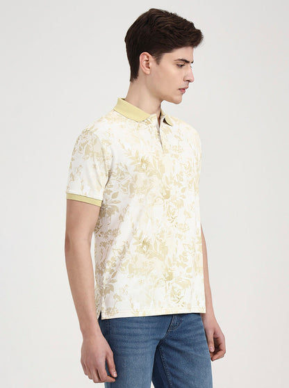 Lime Green Printed Slim Fit Polo T-Shirt | Greenfibre