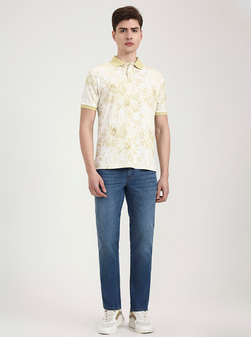Lime Green Printed Slim Fit Polo T-Shirt | Greenfibre