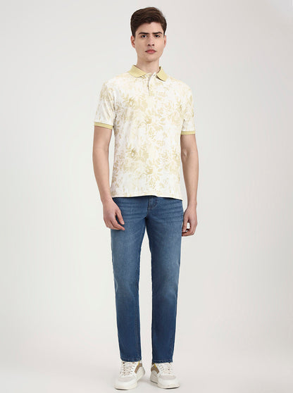 Lime Green Printed Slim Fit Polo T-Shirt | Greenfibre