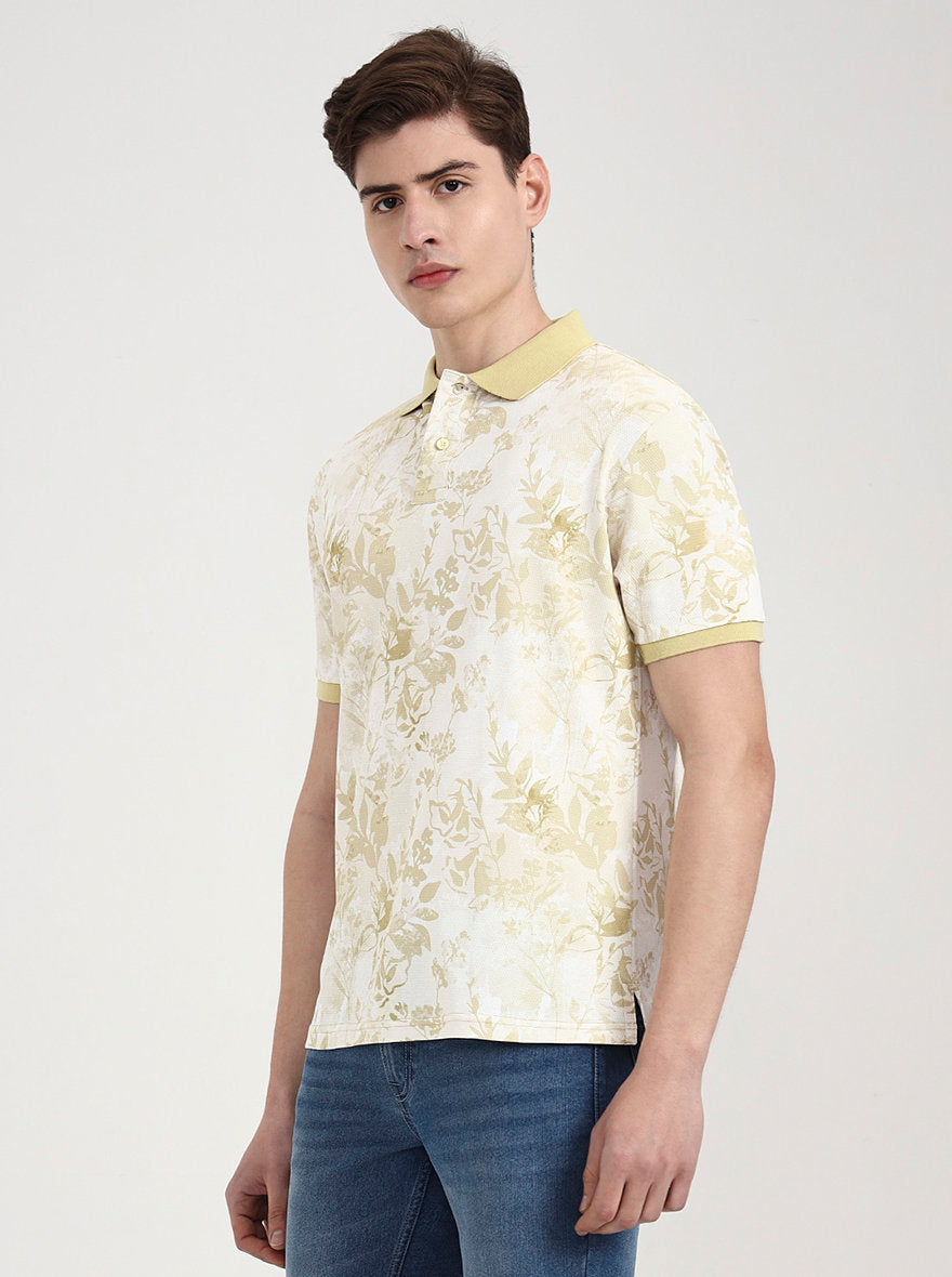 Lime Green Printed Slim Fit Polo T-Shirt | Greenfibre