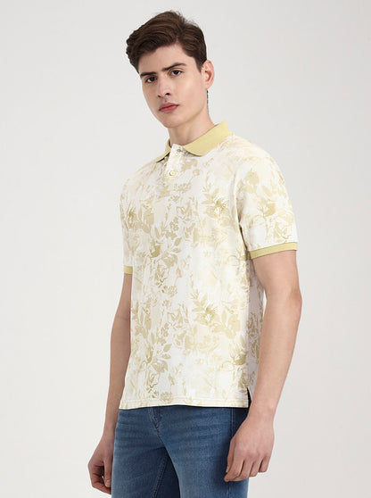 Lime Green Printed Slim Fit Polo T-Shirt | Greenfibre