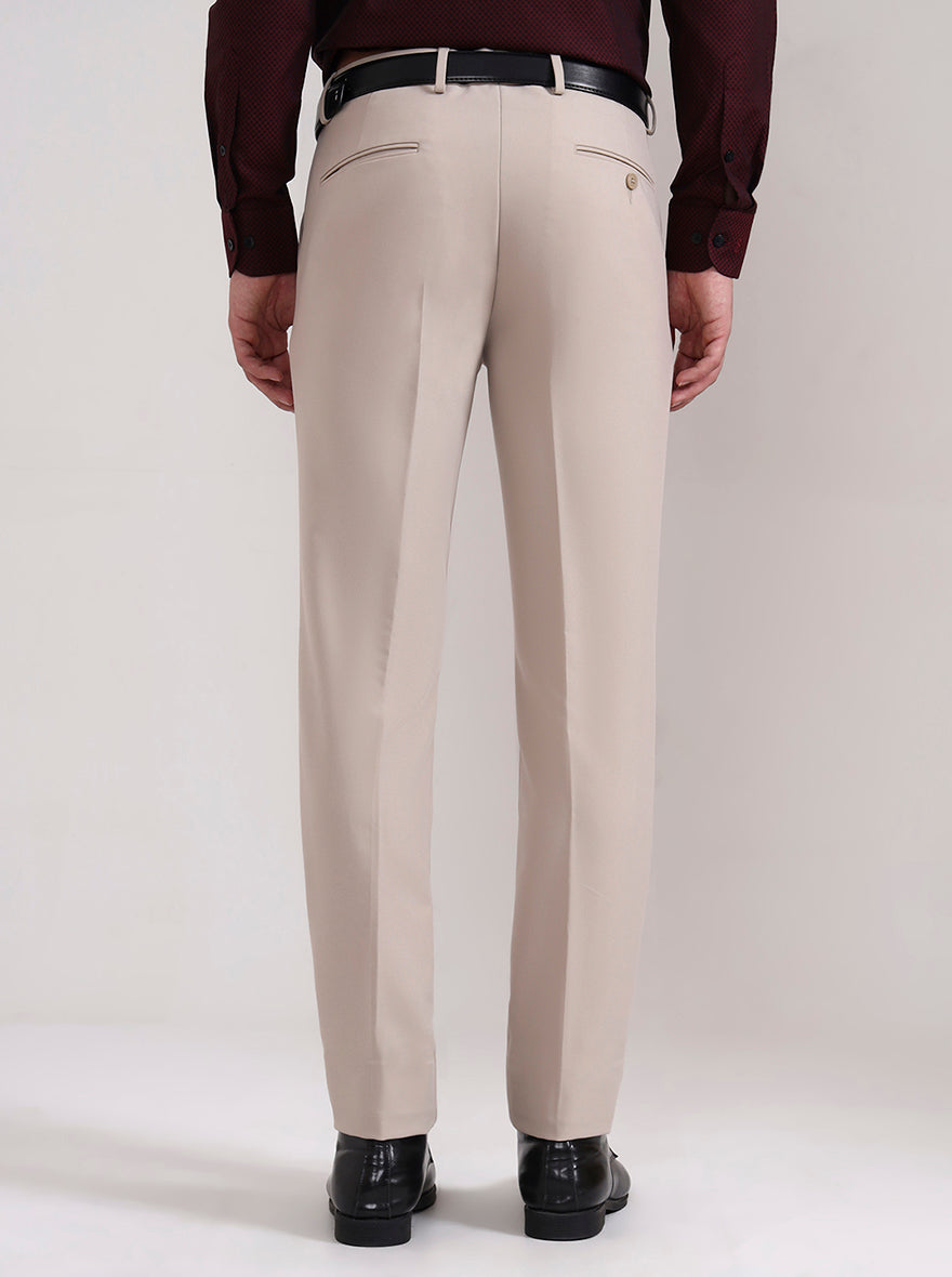 Cream Solid Slim Fit Formal Trouser | Metal