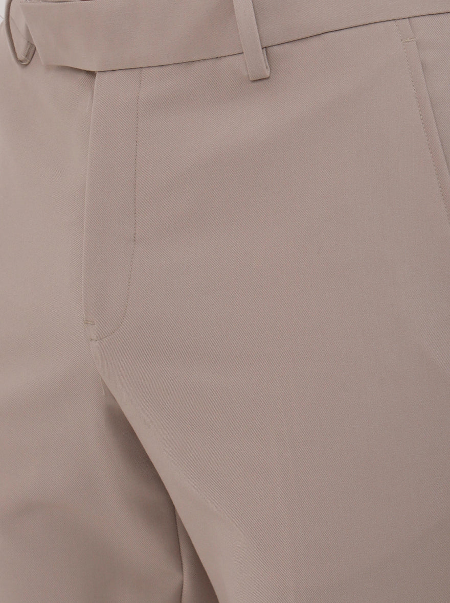 Cream Solid Slim Fit Formal Trouser | Metal