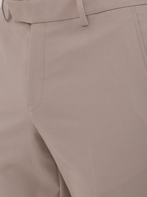 Cream Solid Slim Fit Formal Trouser | Metal
