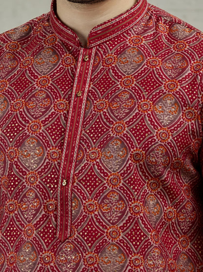 Maroon Printed Kurta Pajama | Virasana