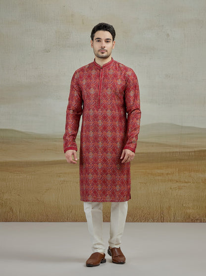 Maroon Printed Kurta Pajama | Virasana