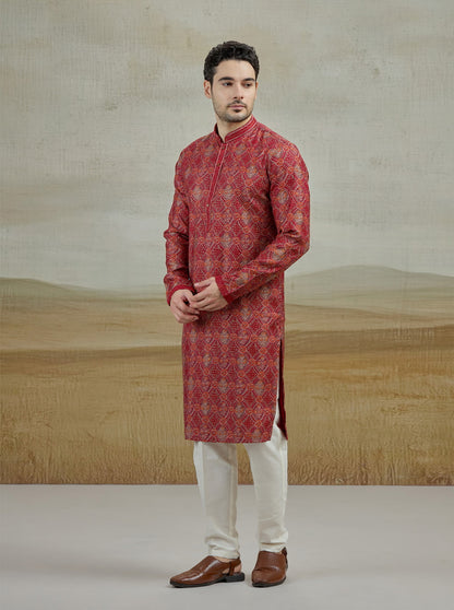 Maroon Printed Kurta Pajama | Virasana