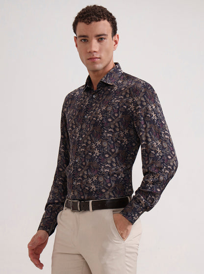 Blue & Brown Printed Slim Fit Formal Shirt | JadeBlue Super Luxe