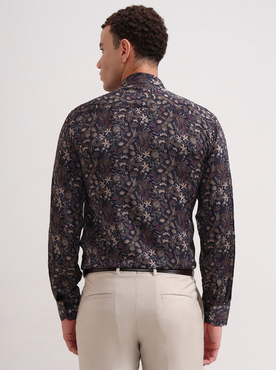 Blue & Brown Printed Slim Fit Formal Shirt | JadeBlue Super Luxe