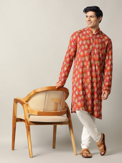 Orange Printed Kurta | The Kurta Company