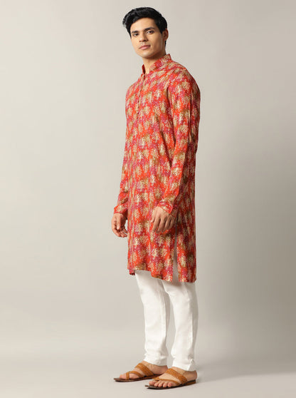 Orange Printed Kurta | The Kurta Company