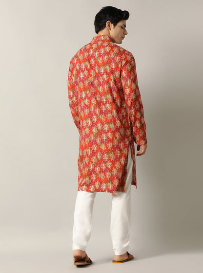 Orange Printed Kurta | The Kurta Company
