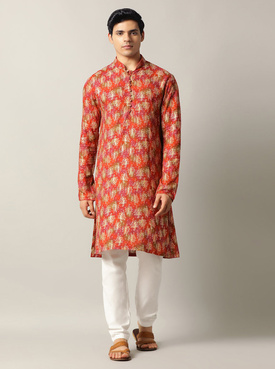Orange Printed Kurta | The Kurta Company