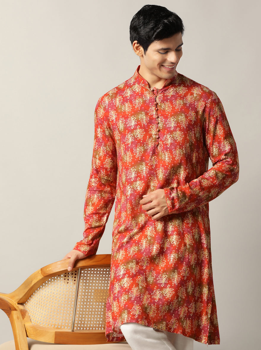 Orange Printed Kurta | The Kurta Company