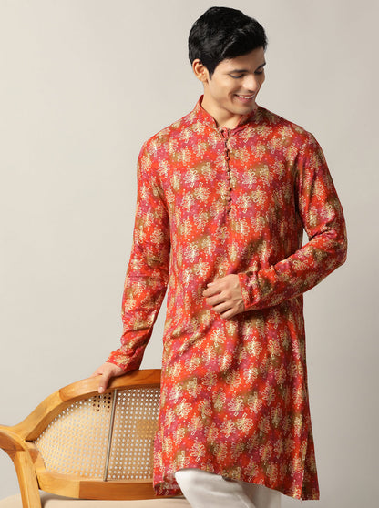 Orange Printed Kurta | The Kurta Company