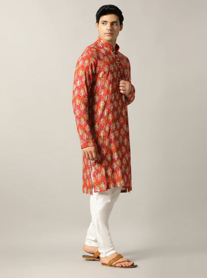 Orange Printed Kurta | The Kurta Company