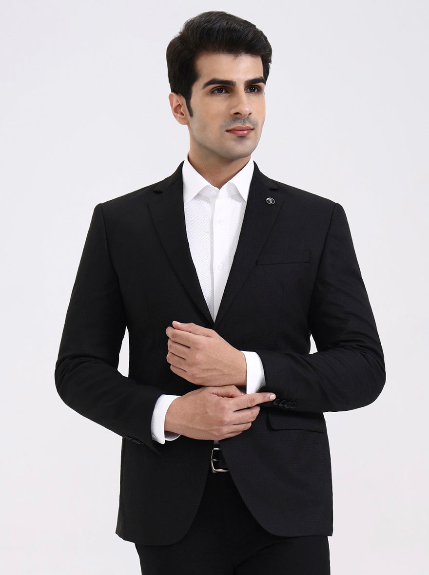 Black Solid Regular Fit Blazer | JadeBlue