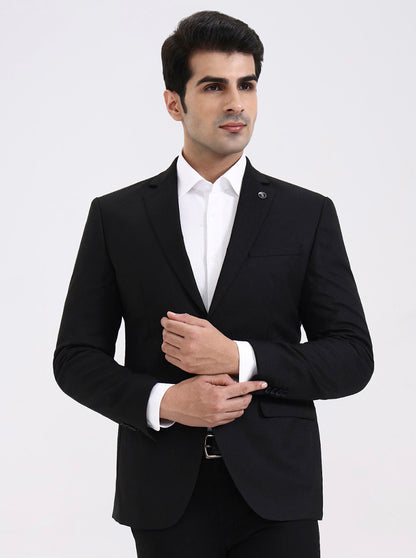 Black Solid Regular Fit Blazer | JadeBlue