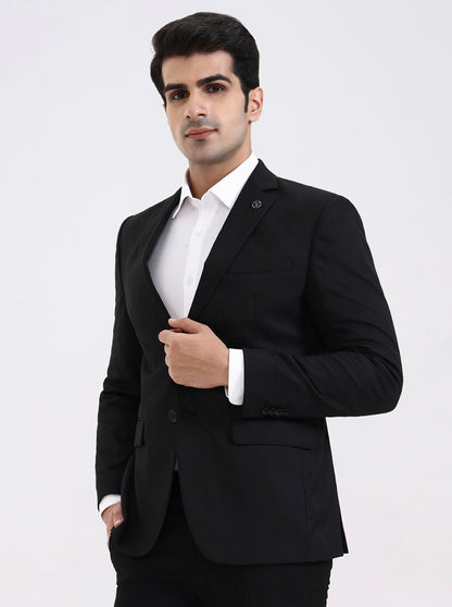 Black Solid Regular Fit Blazer | JadeBlue