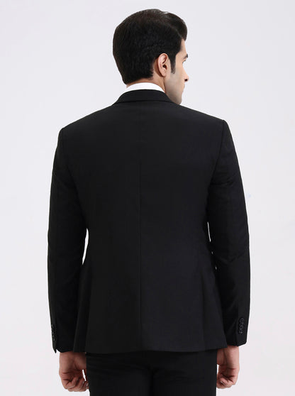 Black Solid Regular Fit Blazer | JadeBlue
