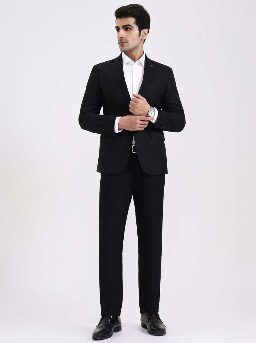 Black Solid Regular Fit Blazer | JadeBlue