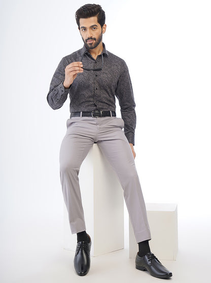 Dark Grey Printed Slim Fit Formal Shirt | Metal