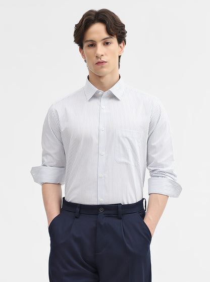 White & Blue Striped Regular Fit Formal Shirt | JadeBlue