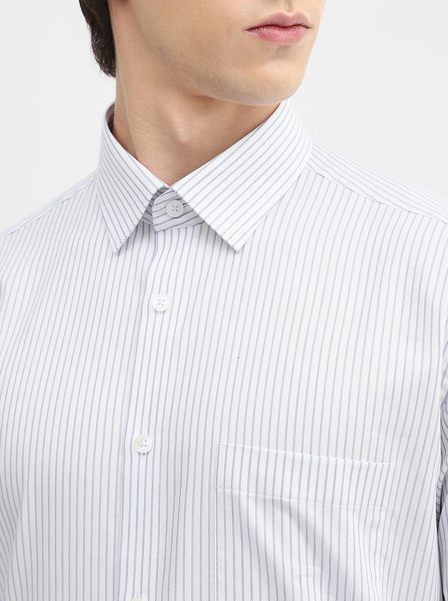 White & Blue Striped Regular Fit Formal Shirt | JadeBlue