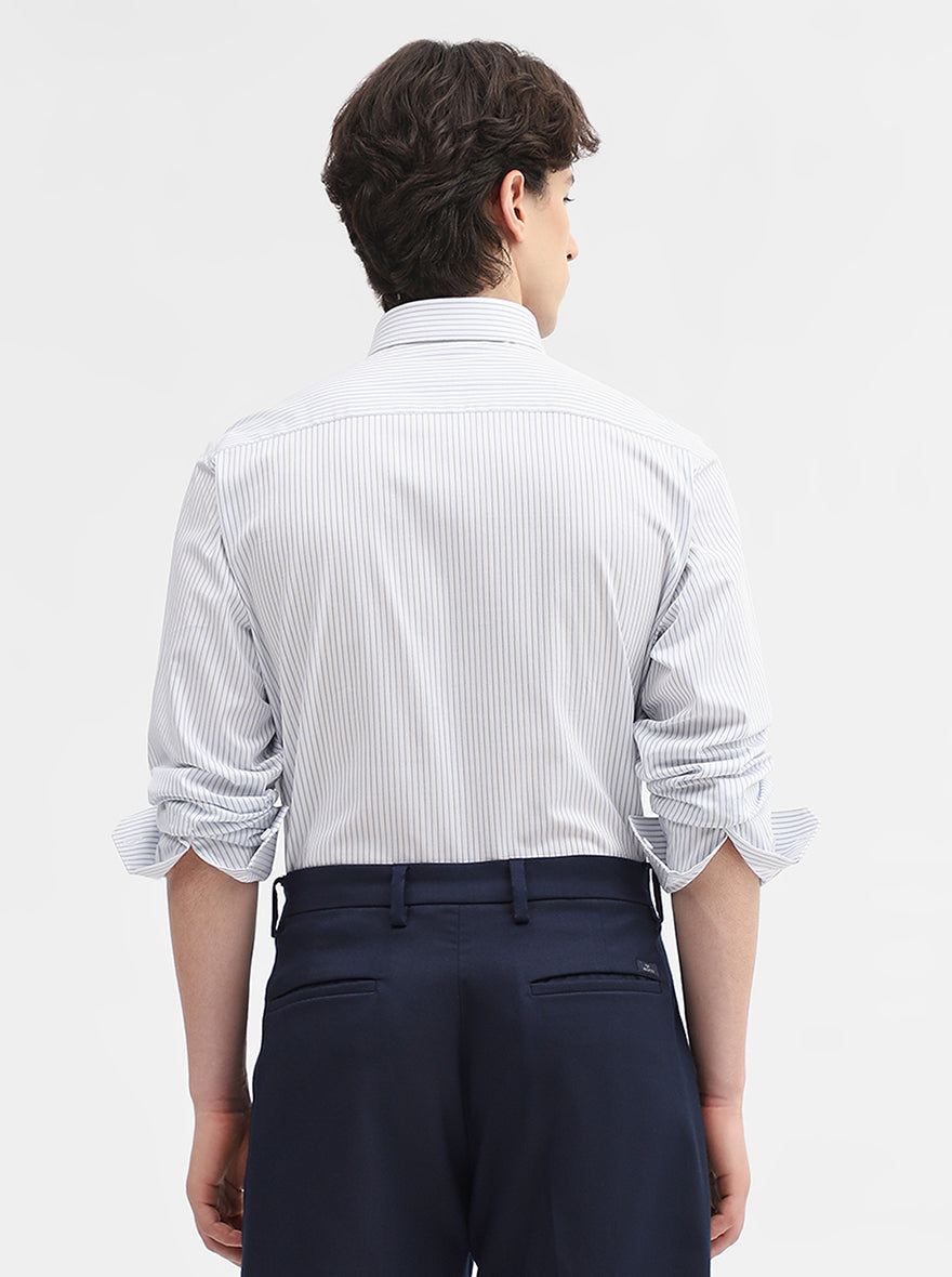 White & Blue Striped Regular Fit Formal Shirt | JadeBlue