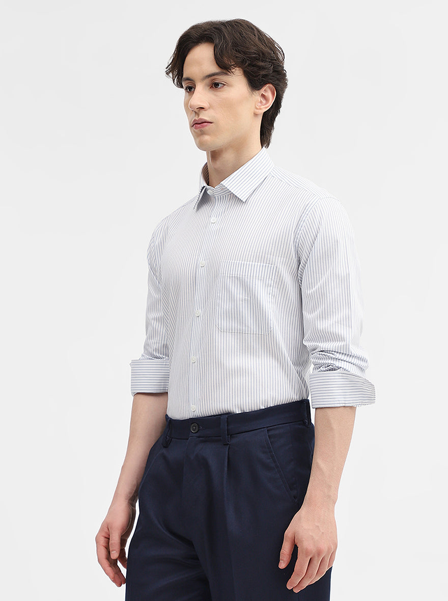 White & Blue Striped Regular Fit Formal Shirt | JadeBlue