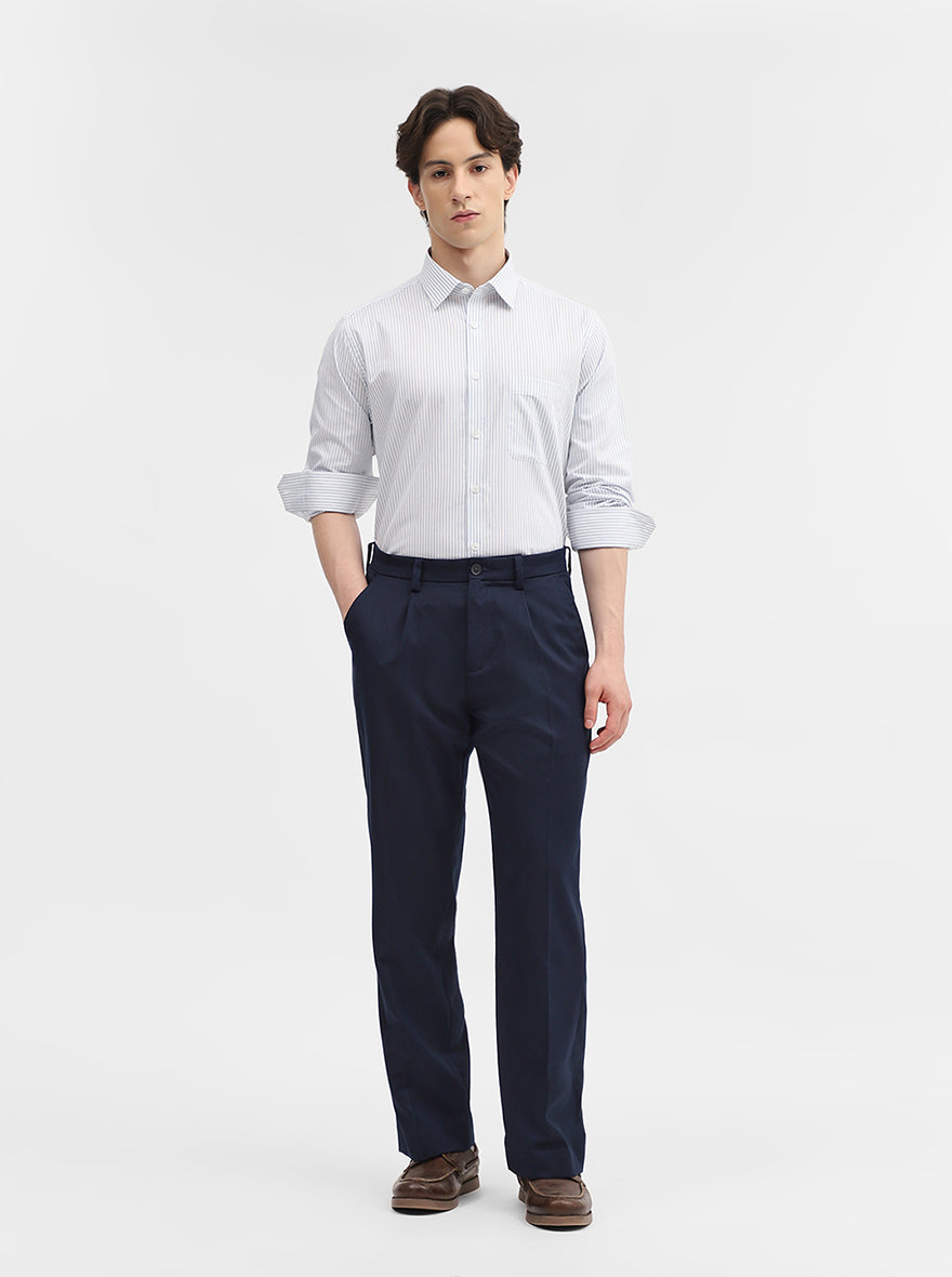 White & Blue Striped Regular Fit Formal Shirt | JadeBlue