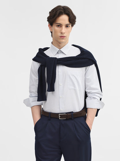 White & Blue Striped Regular Fit Formal Shirt | JadeBlue