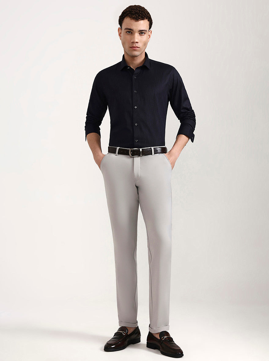 Light Grey Solid Slim Fit Club Wear Trouser | Wyre