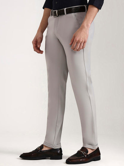 Light Grey Solid Slim Fit Club Wear Trouser | Wyre