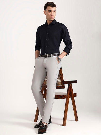 Light Grey Solid Slim Fit Club Wear Trouser | Wyre