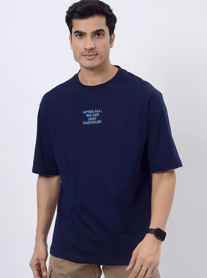 Navy Blue Printed Relax Fit  Oversized T-Shirt | JadeBlue