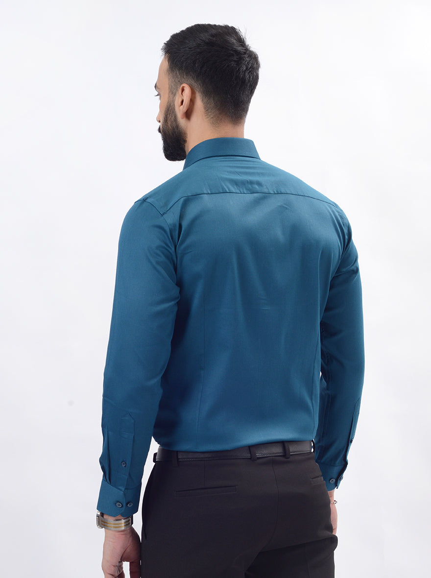 Teal Blue Solid Slim Fit Formal Shirt | JadeBlue