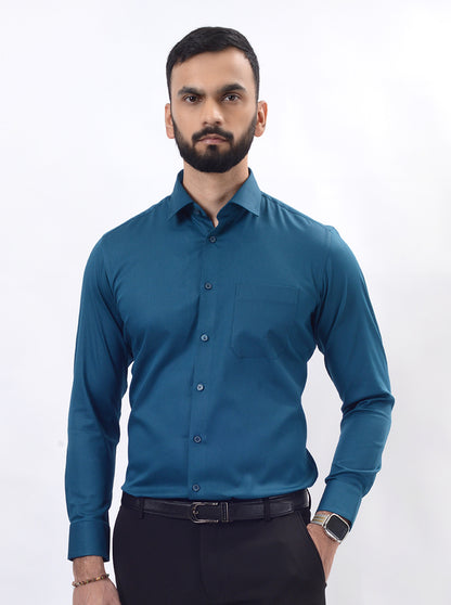 Teal Blue Solid Slim Fit Formal Shirt | JadeBlue