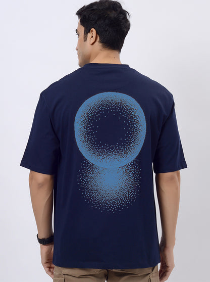 Navy Blue Printed Relax Fit  Oversized T-Shirt | JadeBlue