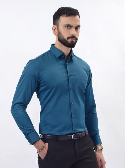 Teal Blue Solid Slim Fit Formal Shirt | JadeBlue