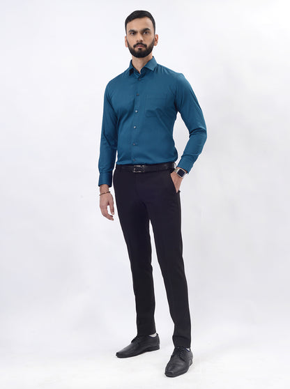 Teal Blue Solid Slim Fit Formal Shirt | JadeBlue