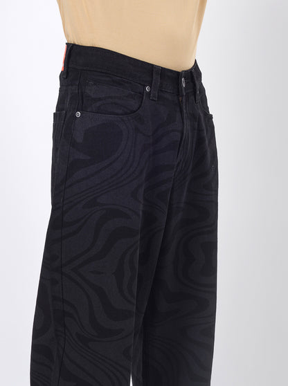 Jet Black Washed Relax Fit Baggy Denim | JadeBlue