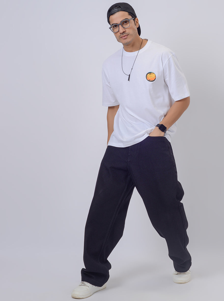 White Printed Relax Fit  Oversized T-Shirt | JadeBlue