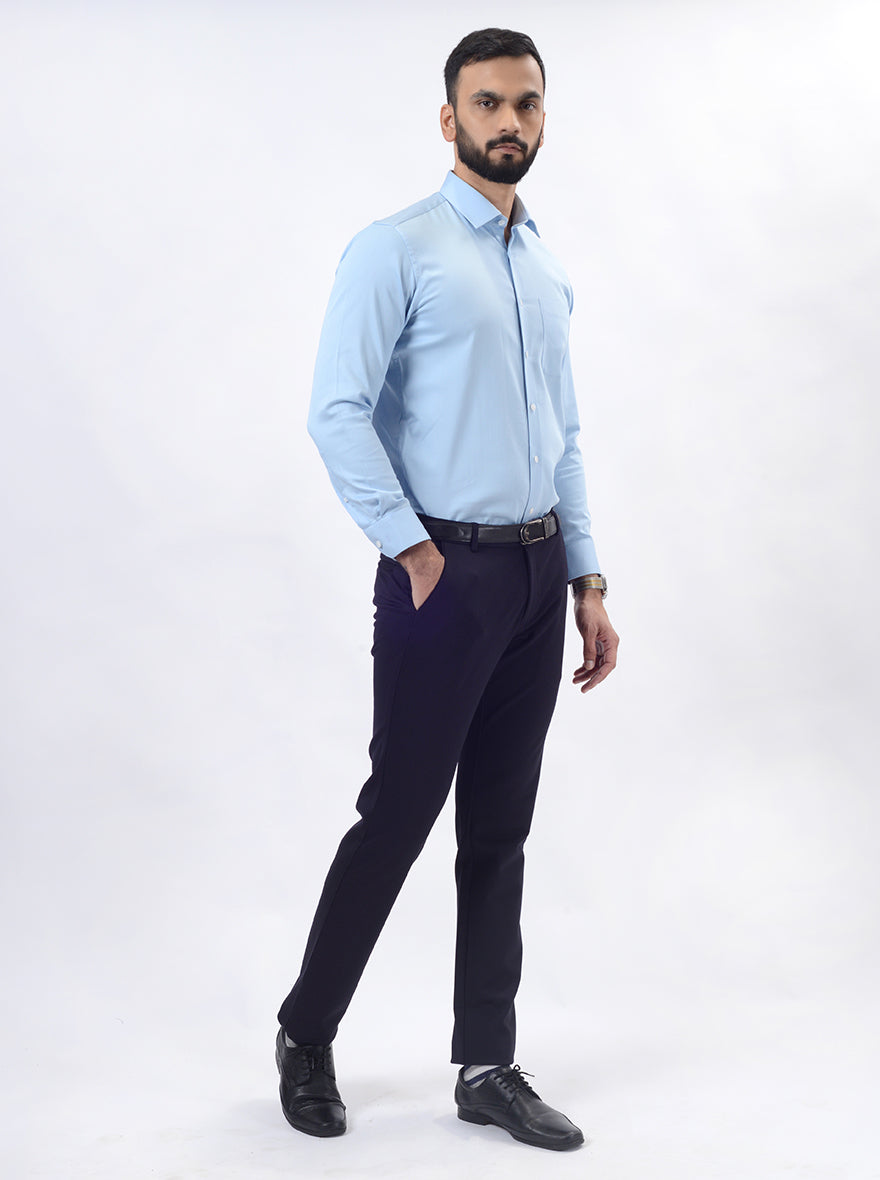 Sky Blue Solid Slim Fit Formal Shirt | JadeBlue