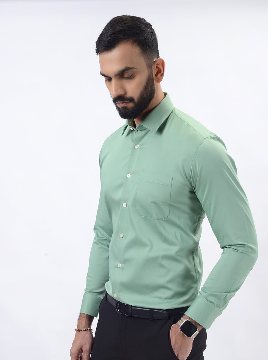 Green Solid Slim Fit Formal Shirt | JadeBlue