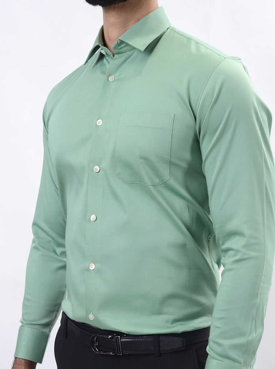 Green Solid Slim Fit Formal Shirt | JadeBlue