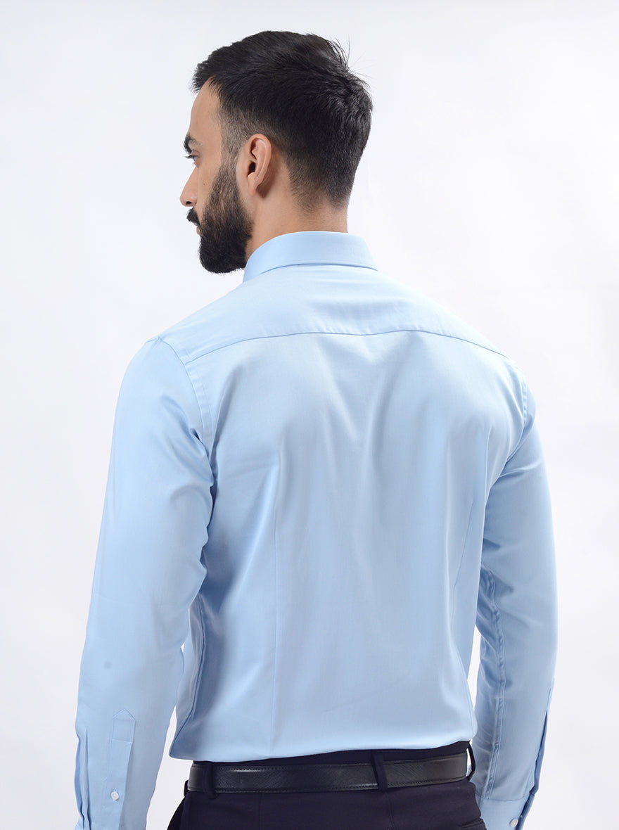 Sky Blue Solid Slim Fit Formal Shirt | JadeBlue